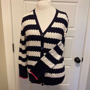 NWT Navy and white cotton V-neck cardigan